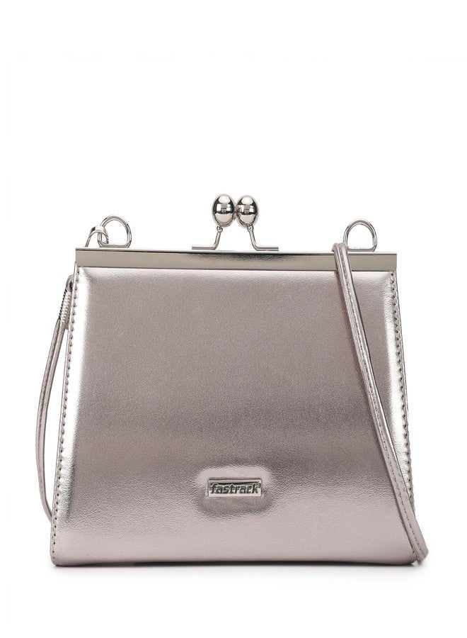 Fastrack Metallic silver Party Sling Bag for Women | Faux Leather Crossbody with Detachable Strap & Sleek Hardware | Compact & Stylish Evening Bag for Parties, Dinners & Nights Out - Image 1